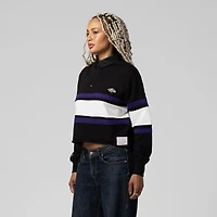 Women's Mitchell & Ness  Black Baltimore Ravens Cropped Long Sleeve Rugby Polo