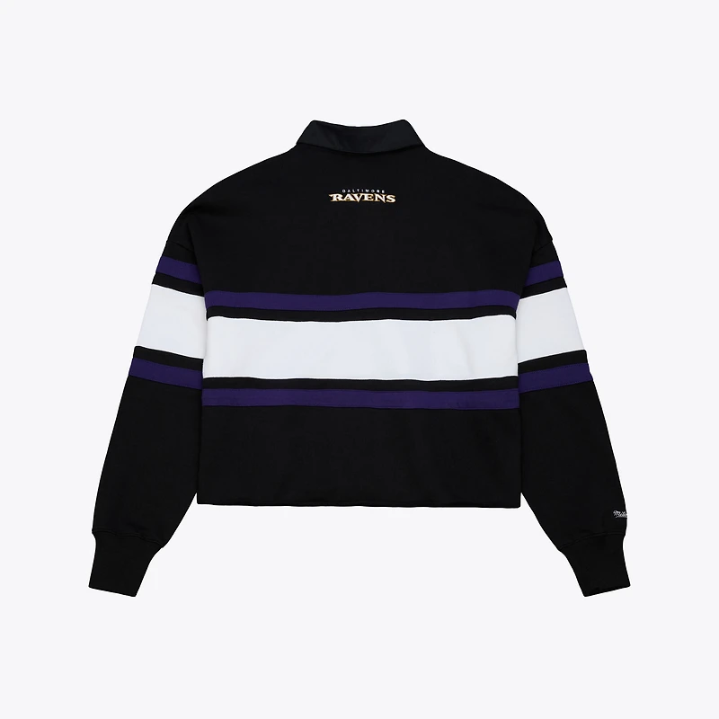 Polo de rugby court à manches longues Mitchell & Ness noir Baltimore Ravens pour femme