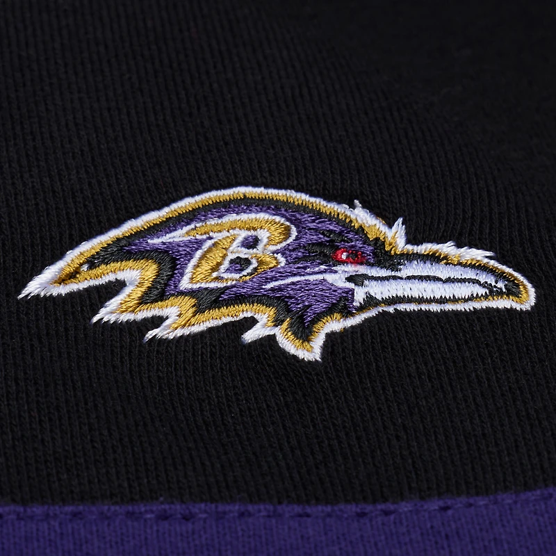 Women's Mitchell & Ness  Black Baltimore Ravens Cropped Long Sleeve Rugby Polo