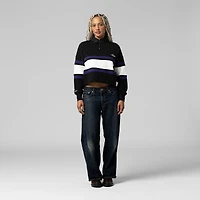 Women's Mitchell & Ness  Black Baltimore Ravens Cropped Long Sleeve Rugby Polo