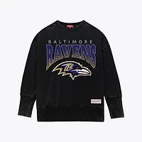 Women's Mitchell & Ness  Black Baltimore Ravens Delineate Mineral Wash Crewneck Sweatshirt