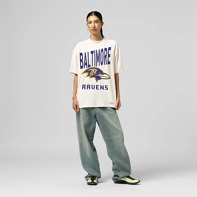 Women's Mitchell & Ness  Cream Baltimore Ravens Logo Rise Boyfriend T-Shirt