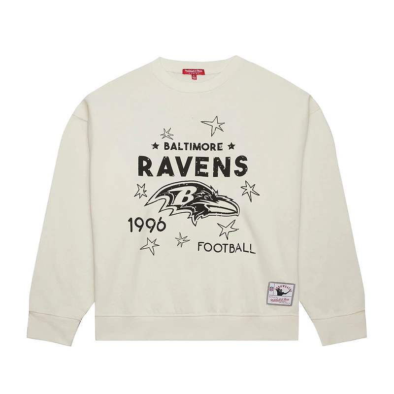 Sweat-shirt Mitchell & Ness crème Baltimore Ravens grande taille pour femme avec motif étoile filante