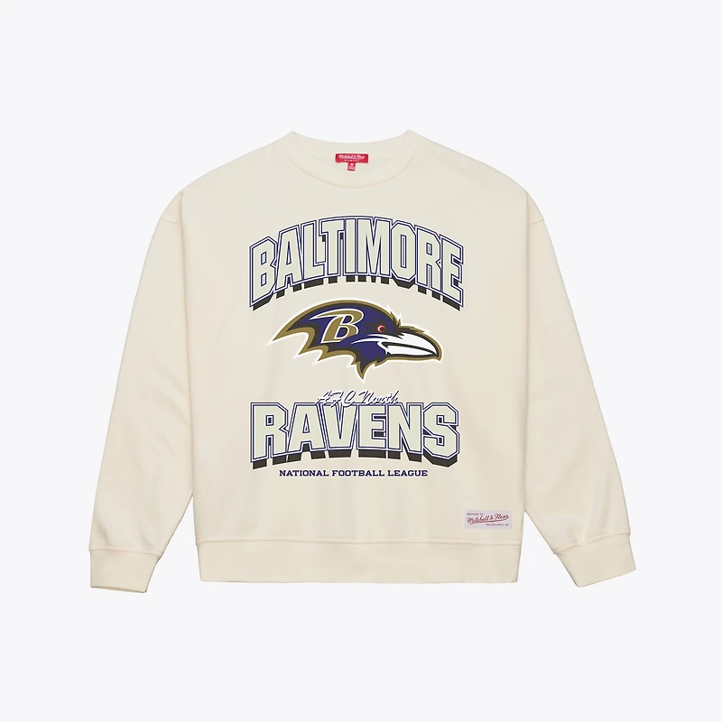 Sweat-shirt Mitchell & Ness crème Baltimore Ravens pour femme avec motif arches ton sur