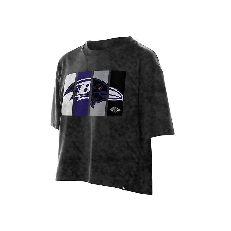 T-shirt court boxy sport noir délavé minéral Baltimore Ravens pour femme New Era