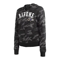 Sweat à capuche noir avec fermeture éclair et camouflage des Ravens de Baltimore New Era pour femme