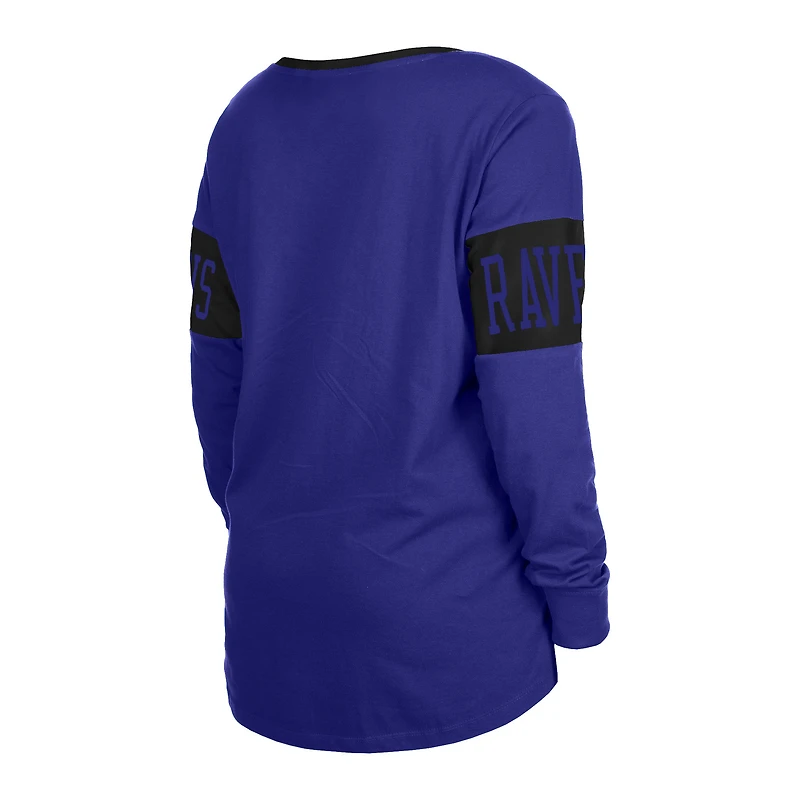 T-shirt à manches longues et col cranté pour femme New Era noir Ravens de Baltimore