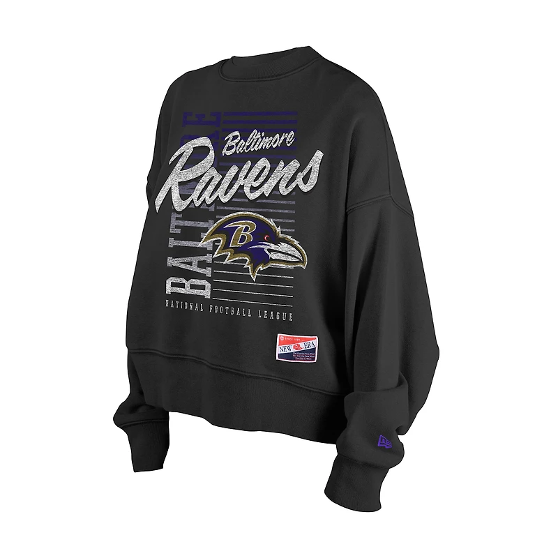Sweat-shirt ras du cou surdimensionné noir Baltimore Ravens pour femme New Era