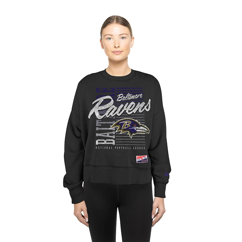 Sweat-shirt ras du cou surdimensionné noir Baltimore Ravens pour femme New Era