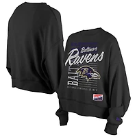 Women's New Era Black Baltimore Ravens Oversized Throwback Mineral Wash Crew Neck Sweatshirt