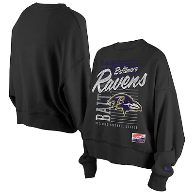 Sweat-shirt ras du cou surdimensionné noir Baltimore Ravens pour femme New Era