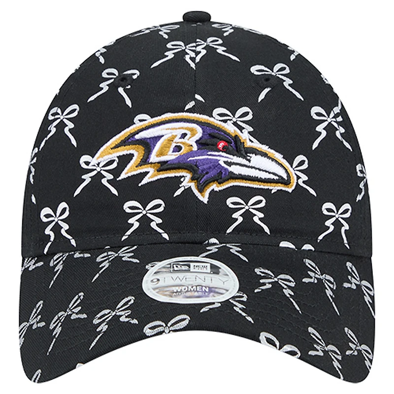 Casquette ajustable New Era noire Baltimore Ravens Ribbon 9TWENTY pour femme