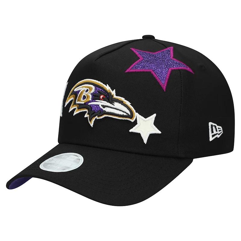 Casquette ajustable New Era 9FORTY Stardom A-Frame noire des Baltimore Ravens pour femme