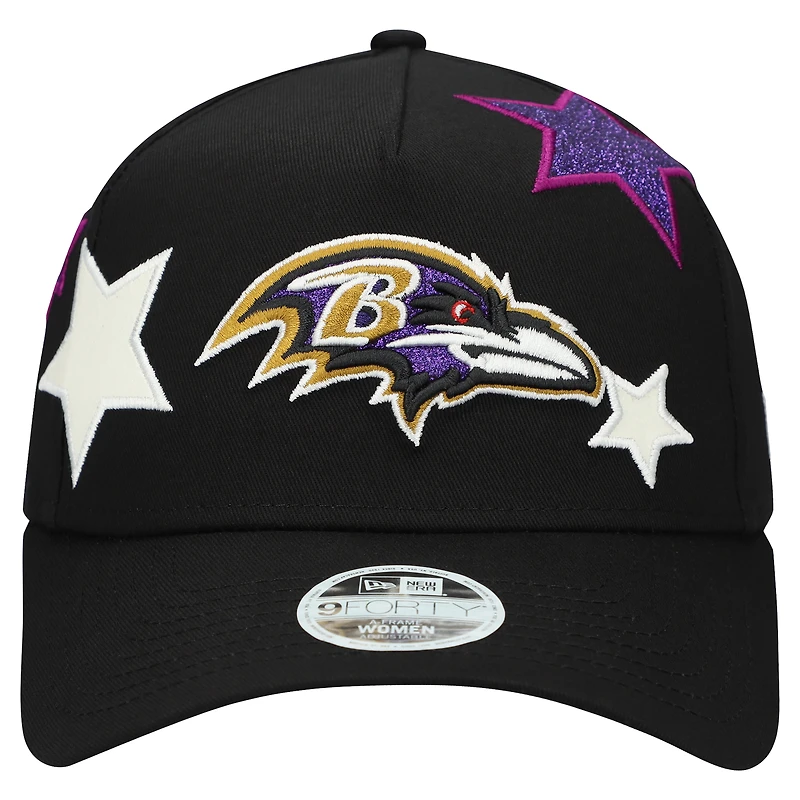 Women's New Era  Black Baltimore Ravens  Stardom A-Frame 9FORTY Adjustable Hat