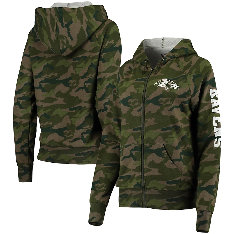 Sweat à capuche raglan entièrement zippé New Era Camo Baltimore Ravens pour femme