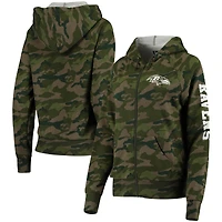 Sweat à capuche raglan entièrement zippé New Era Camo Baltimore Ravens pour femme
