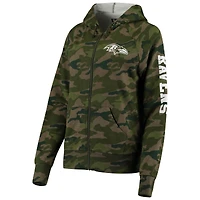 Sweat à capuche raglan entièrement zippé New Era Camo Baltimore Ravens pour femme