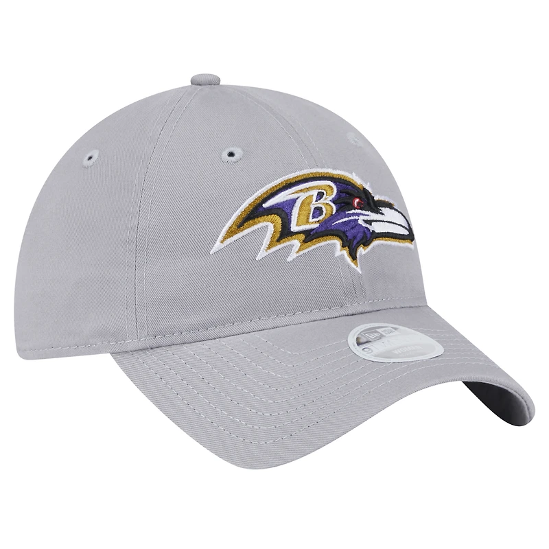 Casquette ajustable Main 9TWENTY des Baltimore Ravens de New Era pour femme, gris