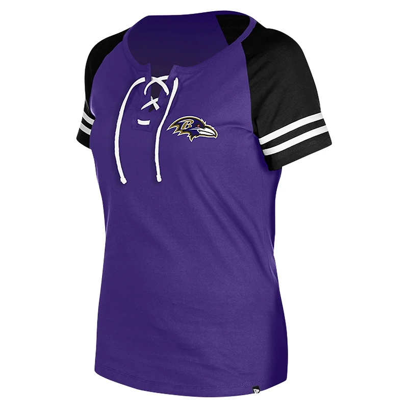 T-shirt raglan à lacets violet Baltimore Ravens New Era pour femme