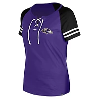 T-shirt raglan à lacets violet Baltimore Ravens New Era pour femme