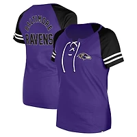 T-shirt raglan à lacets violet Baltimore Ravens New Era pour femme