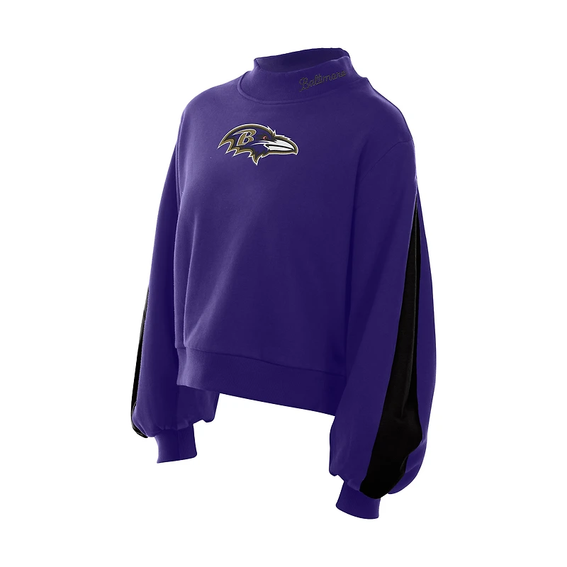 Women's New Era Purple Baltimore Ravens Sport Night Mock Neck Balloon Sleeve Pullover Sweatshirt