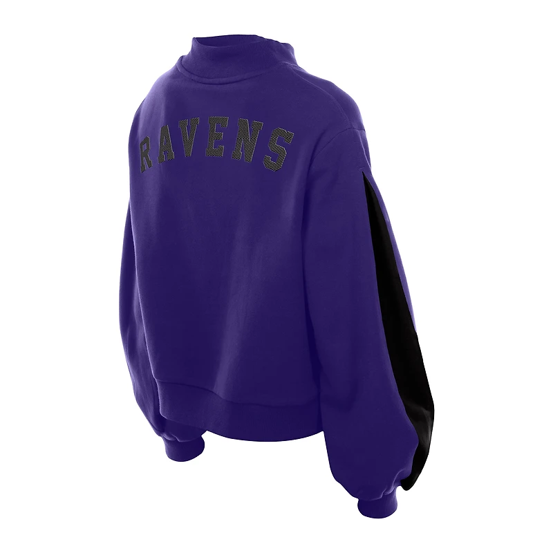 Women's New Era Purple Baltimore Ravens Sport Night Mock Neck Balloon Sleeve Pullover Sweatshirt