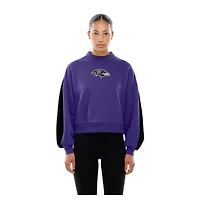 Women's New Era Purple Baltimore Ravens Sport Night Mock Neck Balloon Sleeve Pullover Sweatshirt
