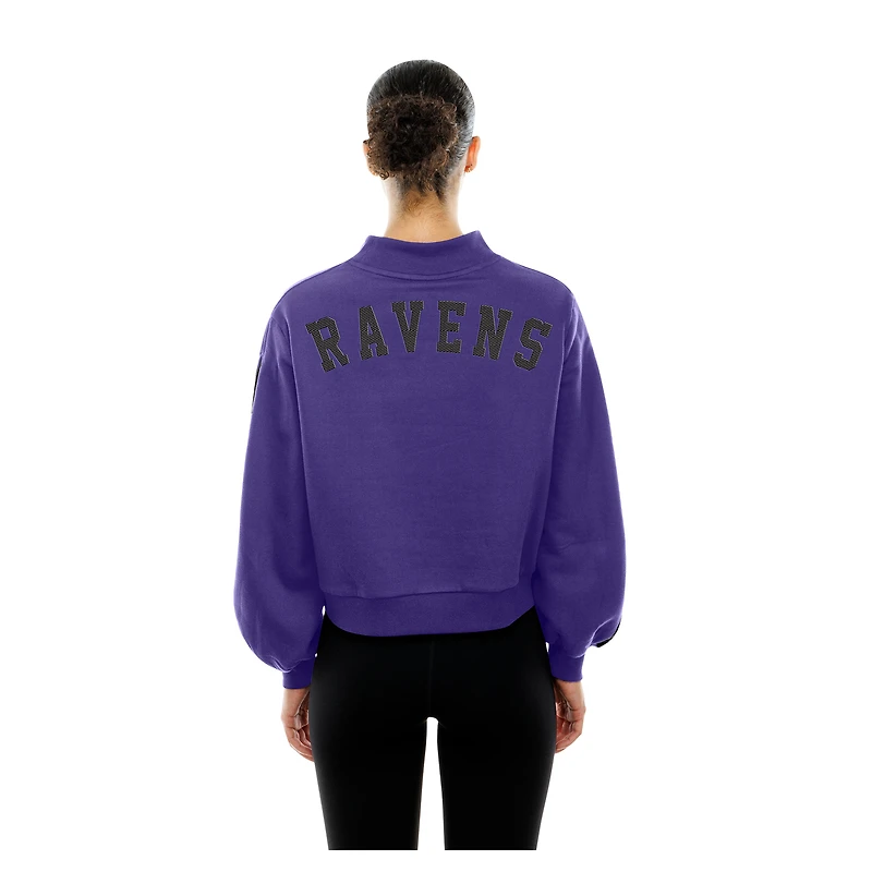 Women's New Era Purple Baltimore Ravens Sport Night Mock Neck Balloon Sleeve Pullover Sweatshirt