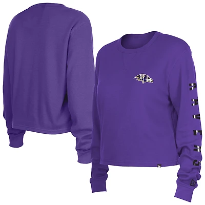 Women's New Era Purple Baltimore Ravens Sport Night Thermal Long Sleeve Cropped T-Shirt