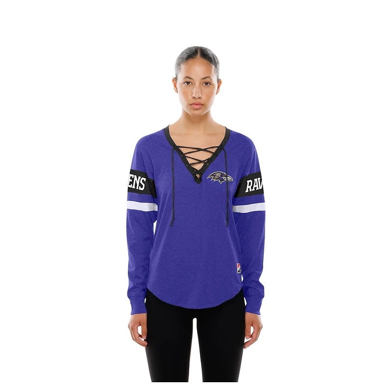 T-shirt à manches longues lacets New Era violet pour femme Baltimore Ravens