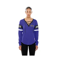 T-shirt à manches longues lacets New Era violet pour femme Baltimore Ravens