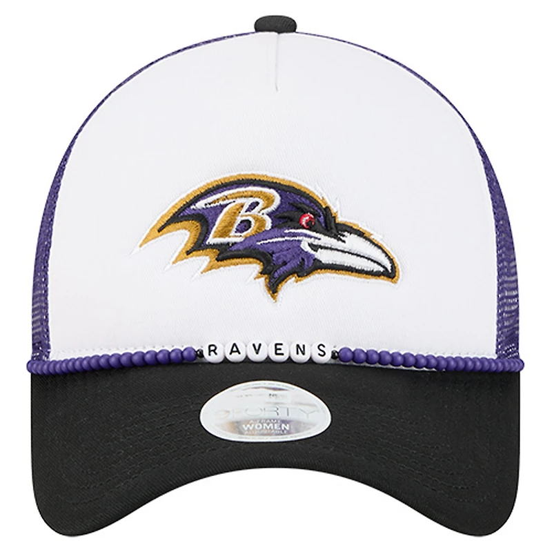 Bracelet d'amitié New Era blanc/noir pour femme Baltimore Ravens, casquette ajustable 9FORTY