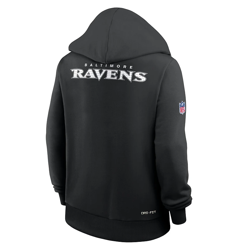 Women's Nike Black Baltimore Ravens 2025 Sideline Standard Issue Initial Home Dri-FIT Hoodie
