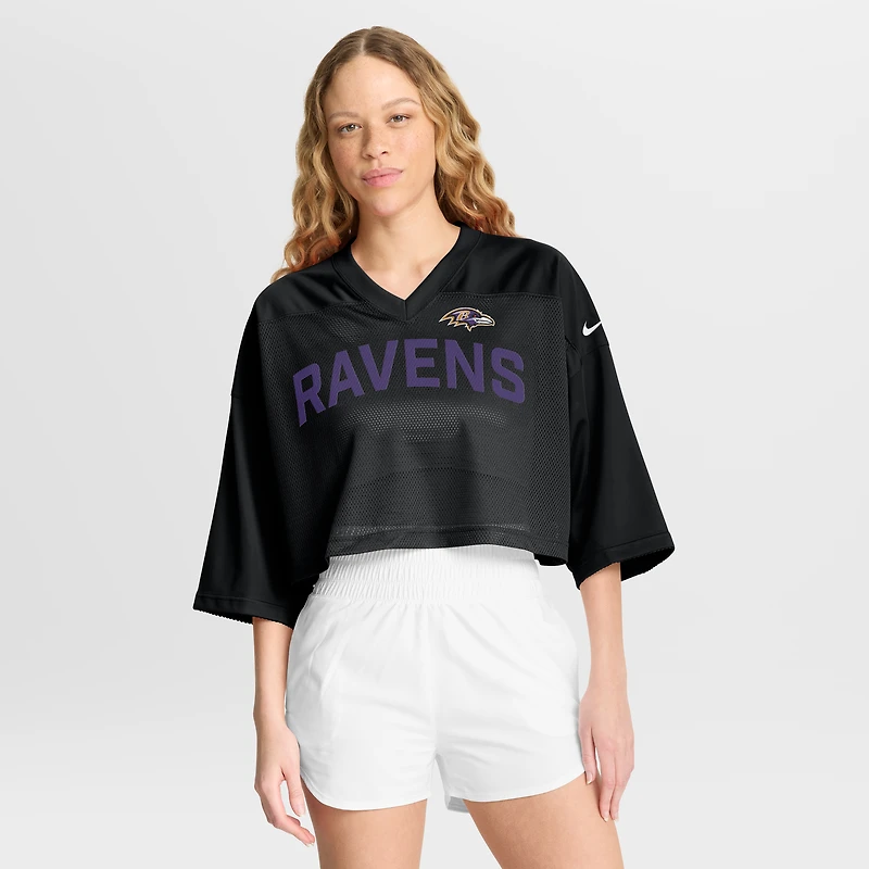 Women's Nike Black Baltimore Ravens Primetime Cropped Mesh Dri-FIT Fashion Jersey