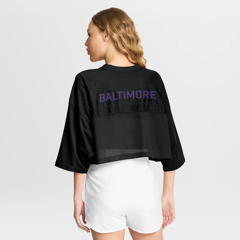 Women's Nike Black Baltimore Ravens Primetime Cropped Mesh Dri-FIT Fashion Jersey