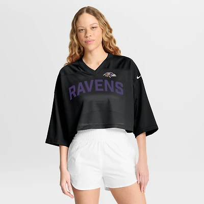 Women's Nike Black Baltimore Ravens Primetime Cropped Mesh Dri-FIT Fashion Jersey