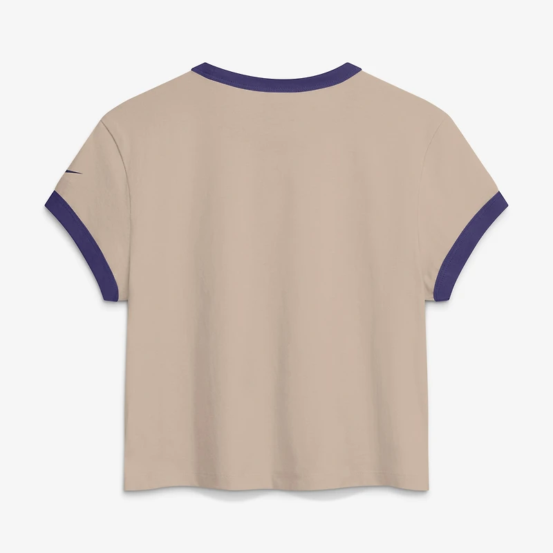 T-shirt court Nike crème Baltimore Ravens Rewind Ringer Mod pour femme