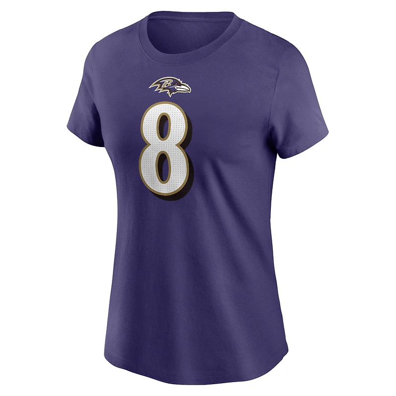 T-shirt avec nom et numéro de joueur Nike Lamar Jackson violet Baltimore Ravens pour femme