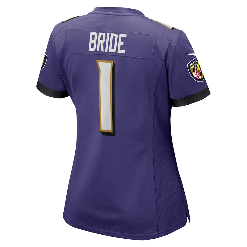 Maillot de match Nike numéro 1 Bride violet Baltimore Ravens pour femme