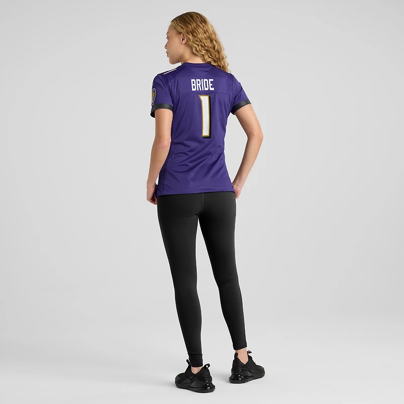 Maillot de match Nike numéro 1 Bride violet Baltimore Ravens pour femme