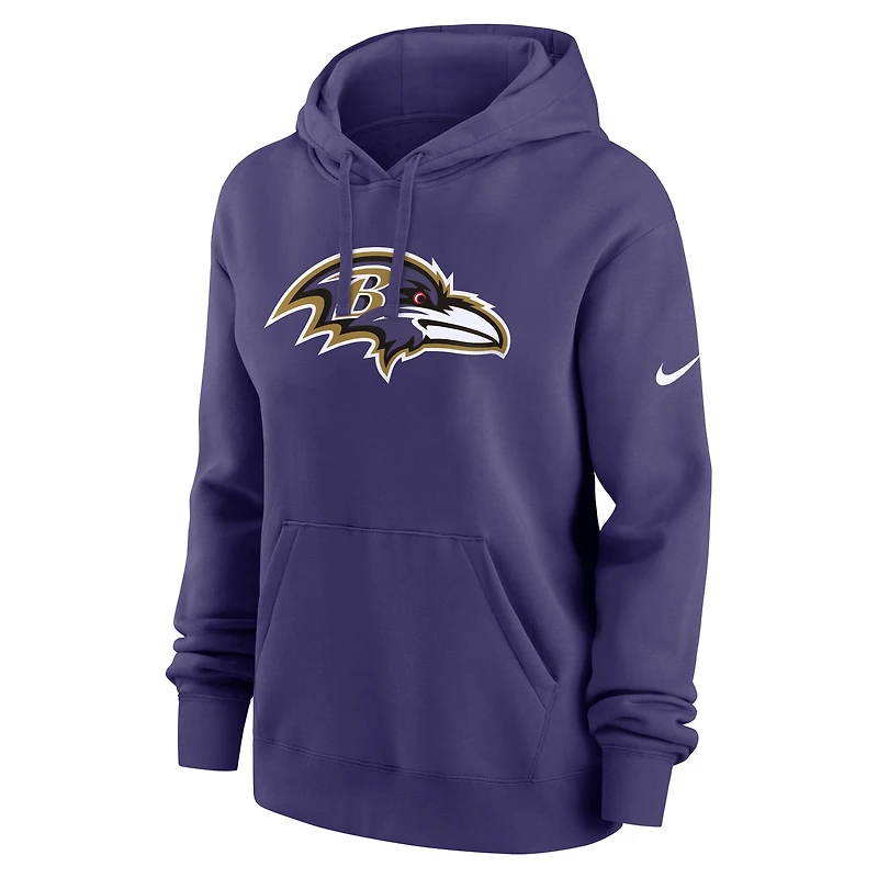 Women's Nike Purple Baltimore Ravens Club Logo Pullover Hoodie