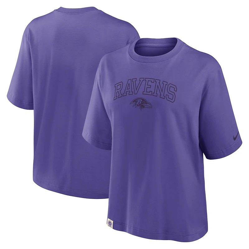 T-shirt Nike violet Glory Arch Boxy pour femme des Baltimore Ravens