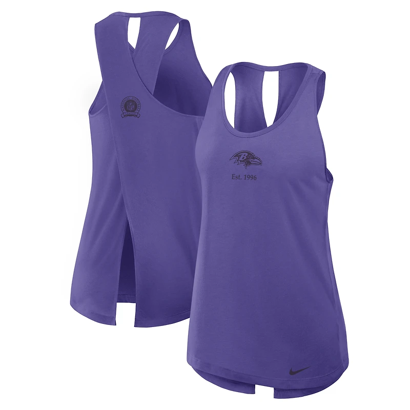 Débardeur Nike violet Baltimore Ravens Glory Crisscross Dri-FIT pour femme