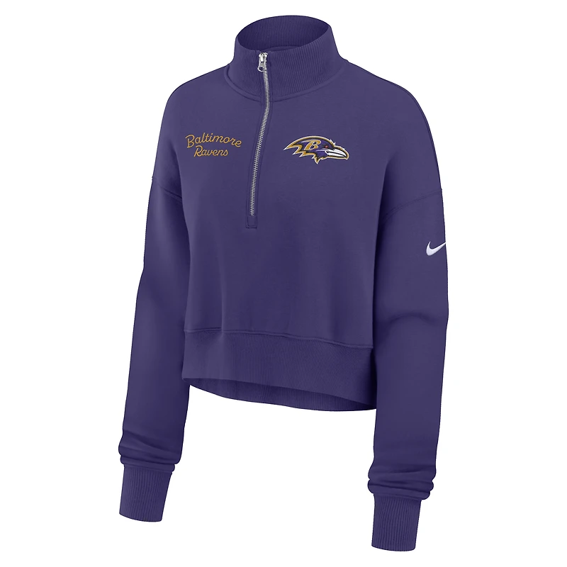 Sweat-shirt Nike violet demi-zippé pour femme des Ravens de Baltimore Phoenix