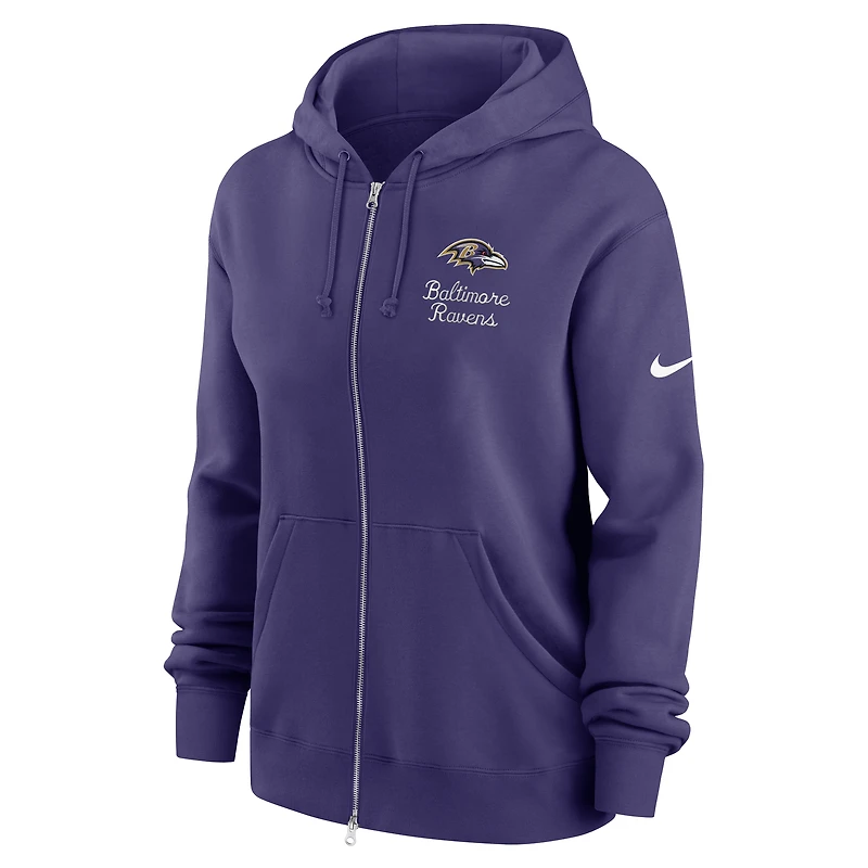 Sweat à capuche entièrement zippé Nike violet Baltimore Ravens Phoenix Rewind pour femme