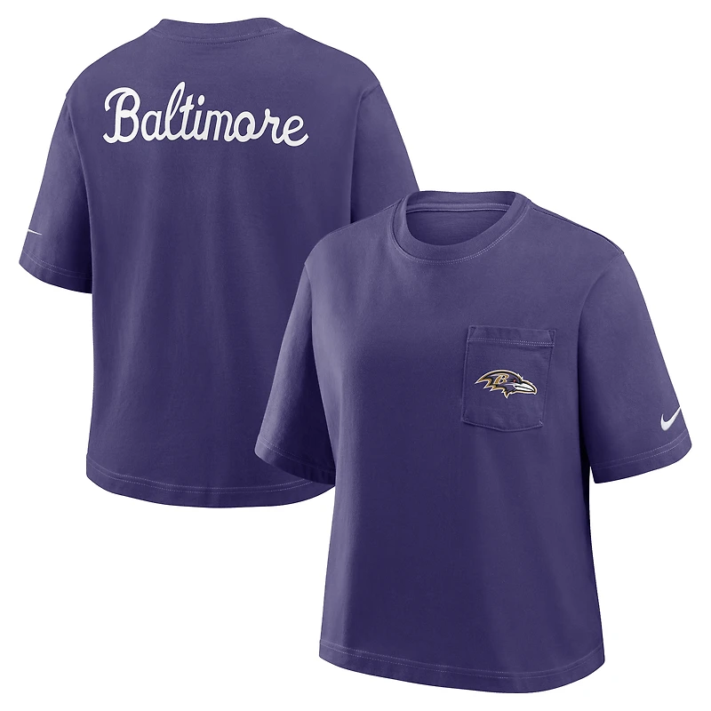 Women's Nike Purple Baltimore Ravens Rewind Pocket Boxy T-Shirt