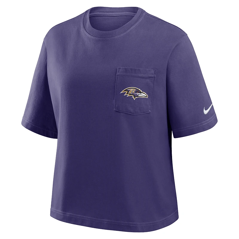T-shirt Nike violet à poche carrée Rewind des Baltimore Ravens pour femme
