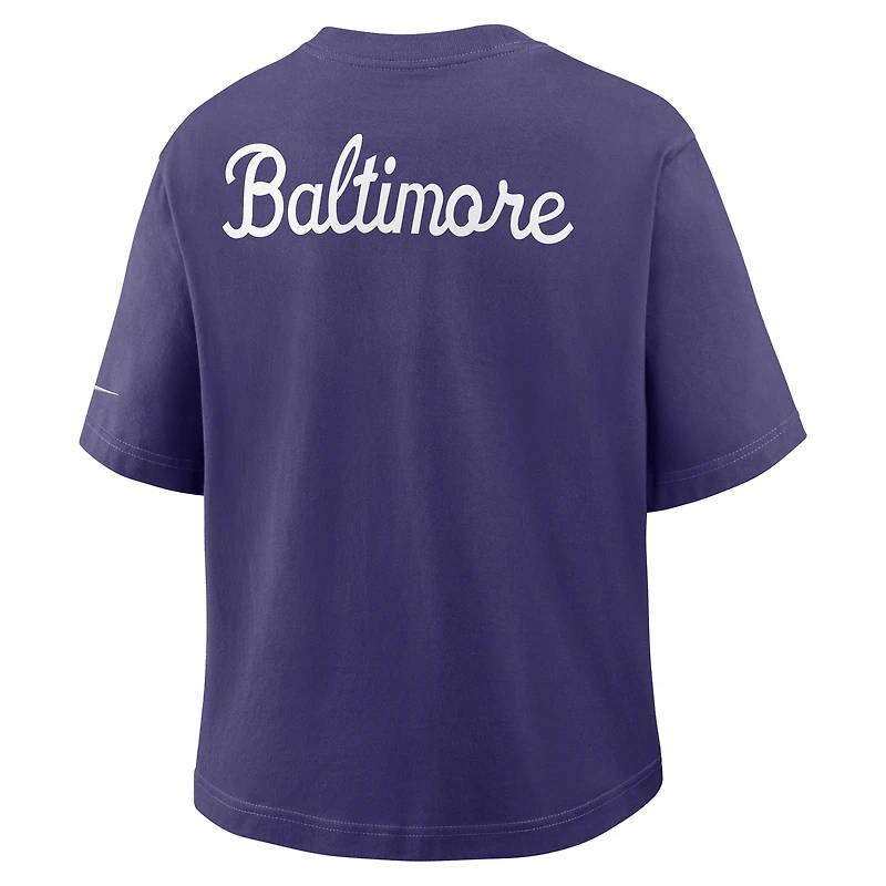 T-shirt Nike violet à poche carrée Rewind des Baltimore Ravens pour femme