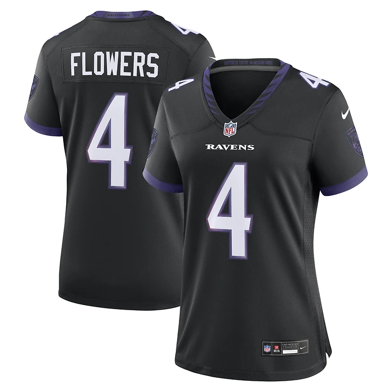 Maillot alternatif noir Nike Zay Flowers pour femmes des Ravens de Baltimore